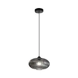 Sospensione Ovale Moderna Plisse Grigio 1 Luce E27 In Vetro Rigato