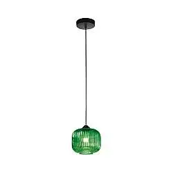 Sospensione Ovale Alta Moderna Plisse Verde 1 Luce E27 In Vetro Rigato