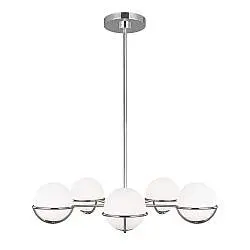 Lampadario Apollo Acciaio Nichel Vetro 5 Luci G9 3 Ledw 3000K 1600Lm