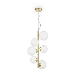 Lampadario Contemporaneo Dallas Metallo Oro 6 Luci Diffusori Vetro Bianco