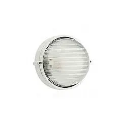 Applique Esterno Grande Industriale Tonda Alluminio E Vetro Bianco 1 Luce E27